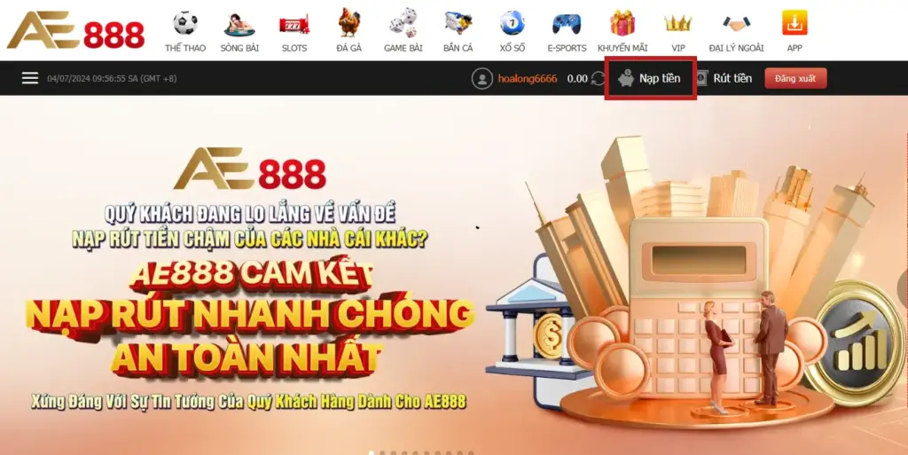 Click vào nạp tiền tại đây